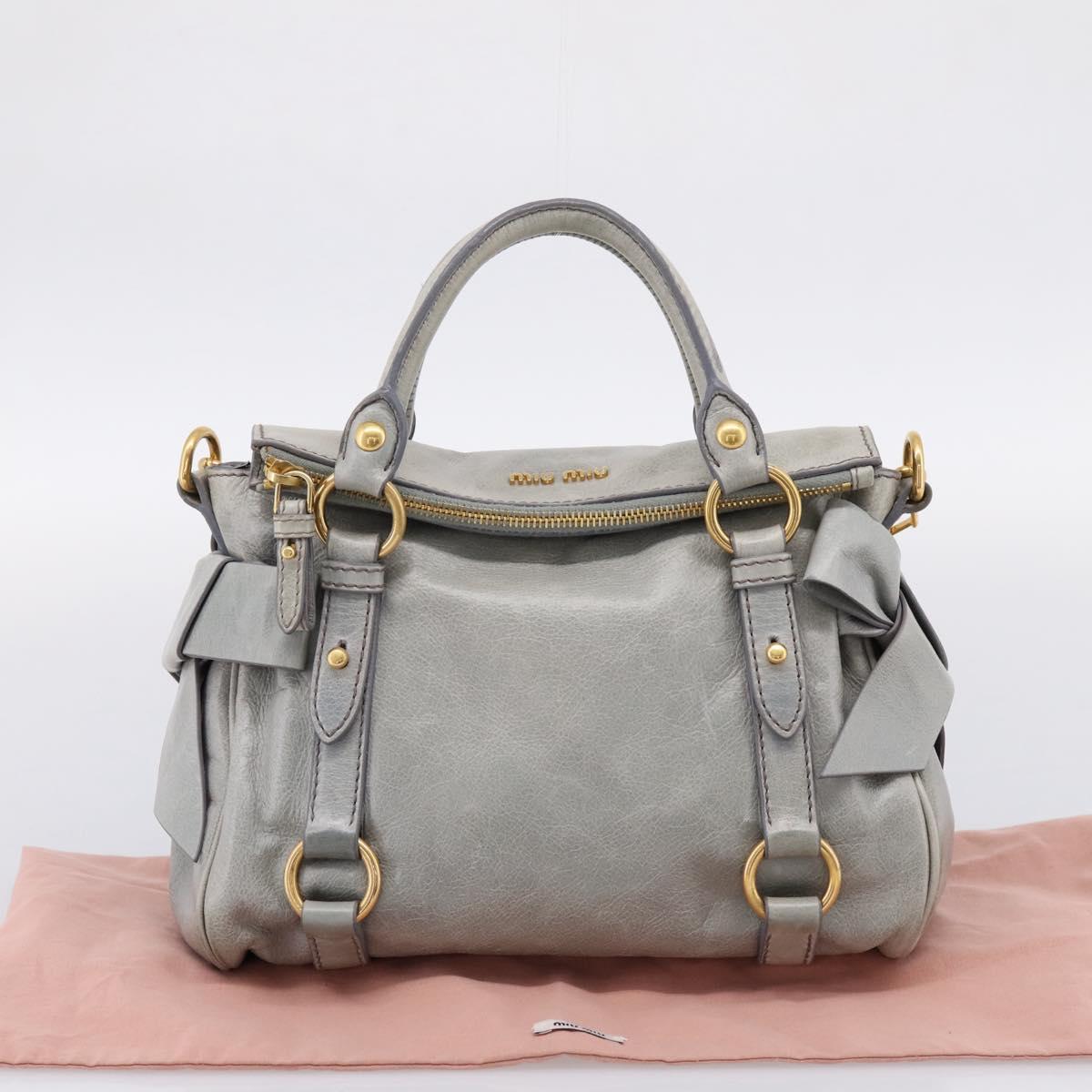 Miu Miu Hand Bag Leather 2way Gray Gold Tone Auth 167606M