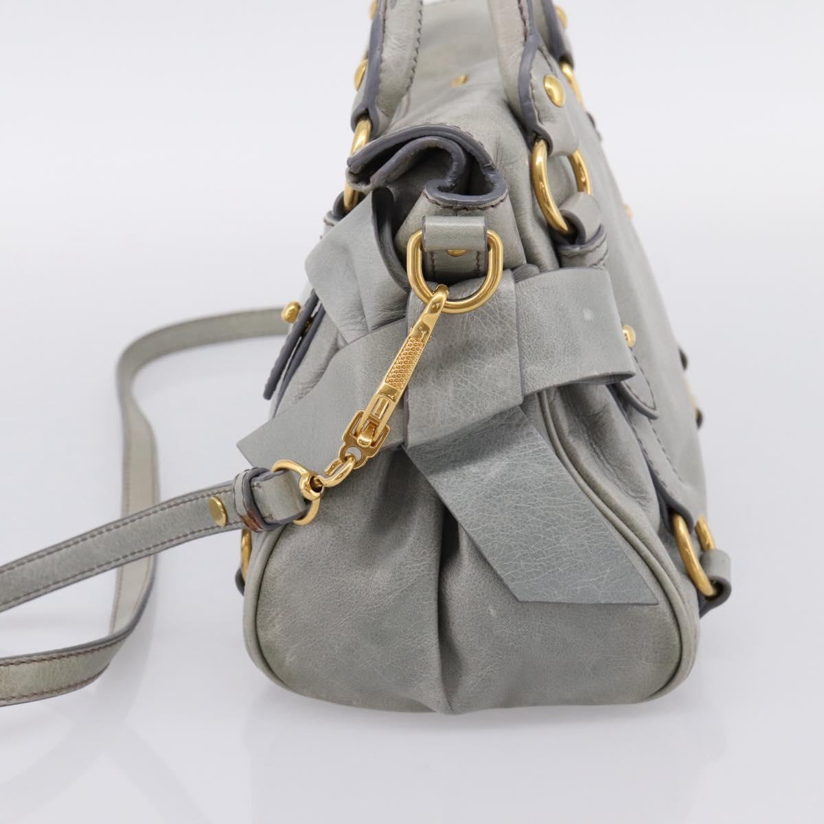 Miu Miu Hand Bag Leather 2way Gray Gold Tone Auth 167606M