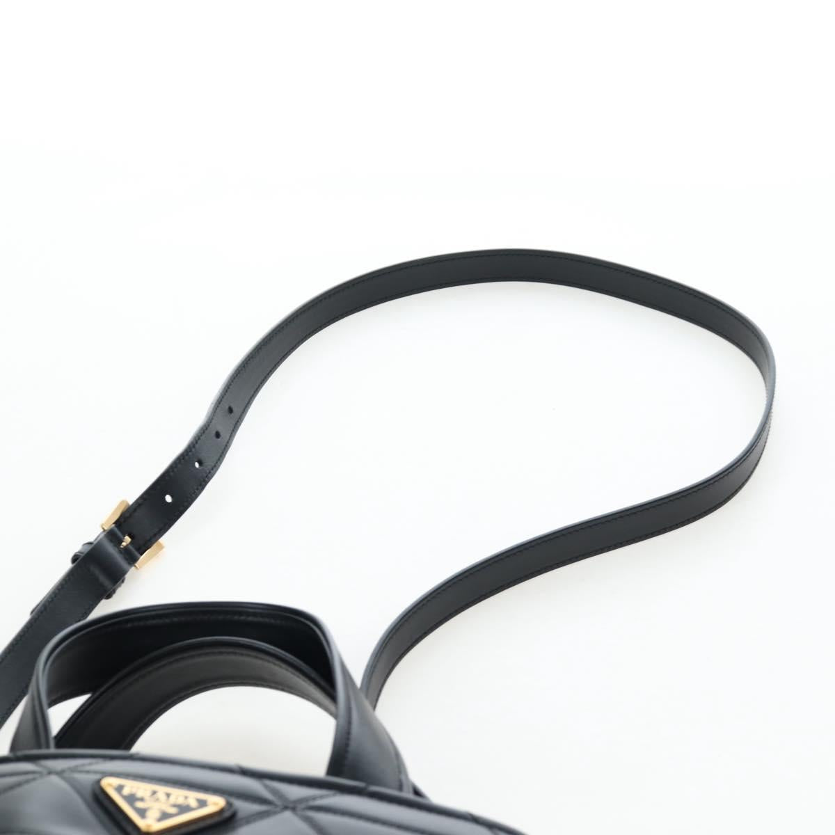 PRADA Hand Bag Leather 2way Black Gold Tone Auth 167607SM