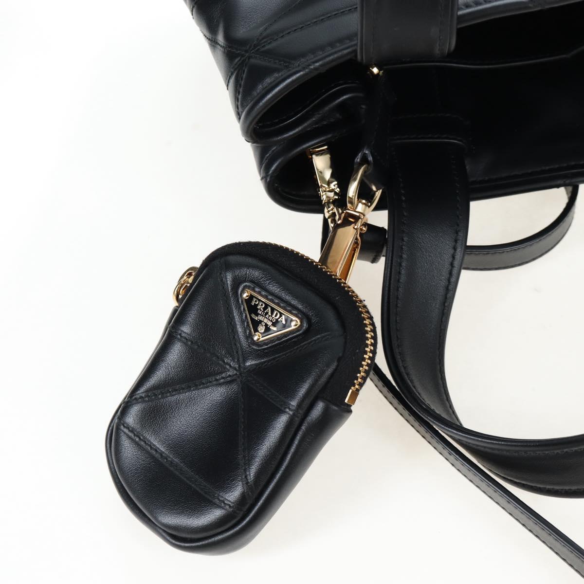 PRADA Hand Bag Leather 2way Black Gold Tone Auth 167607SM
