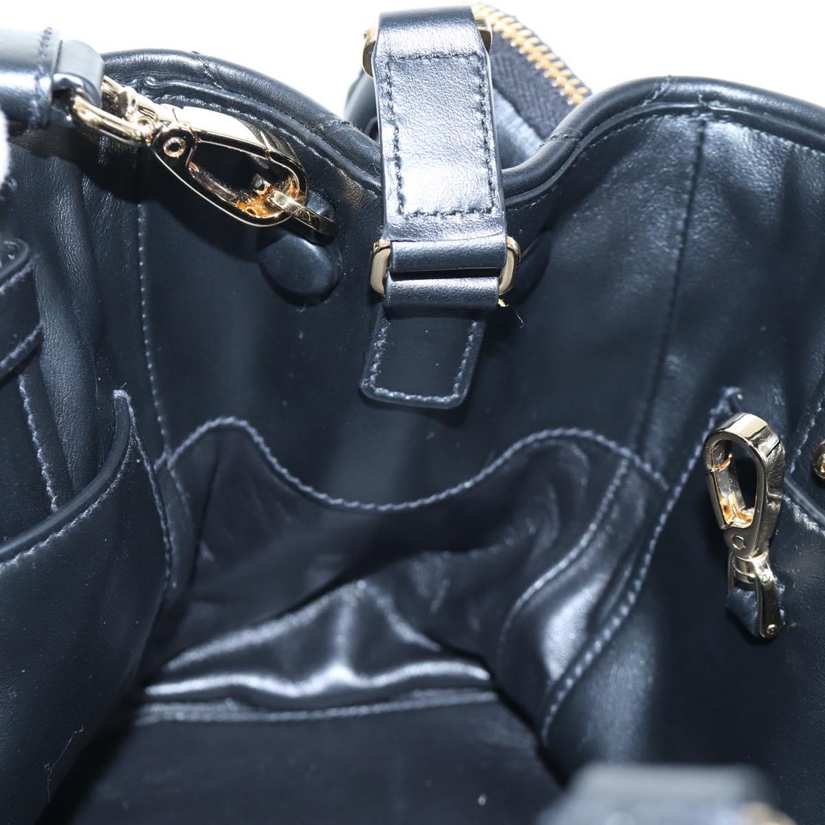 PRADA Hand Bag Leather 2way Black Gold Tone Auth 167607SM