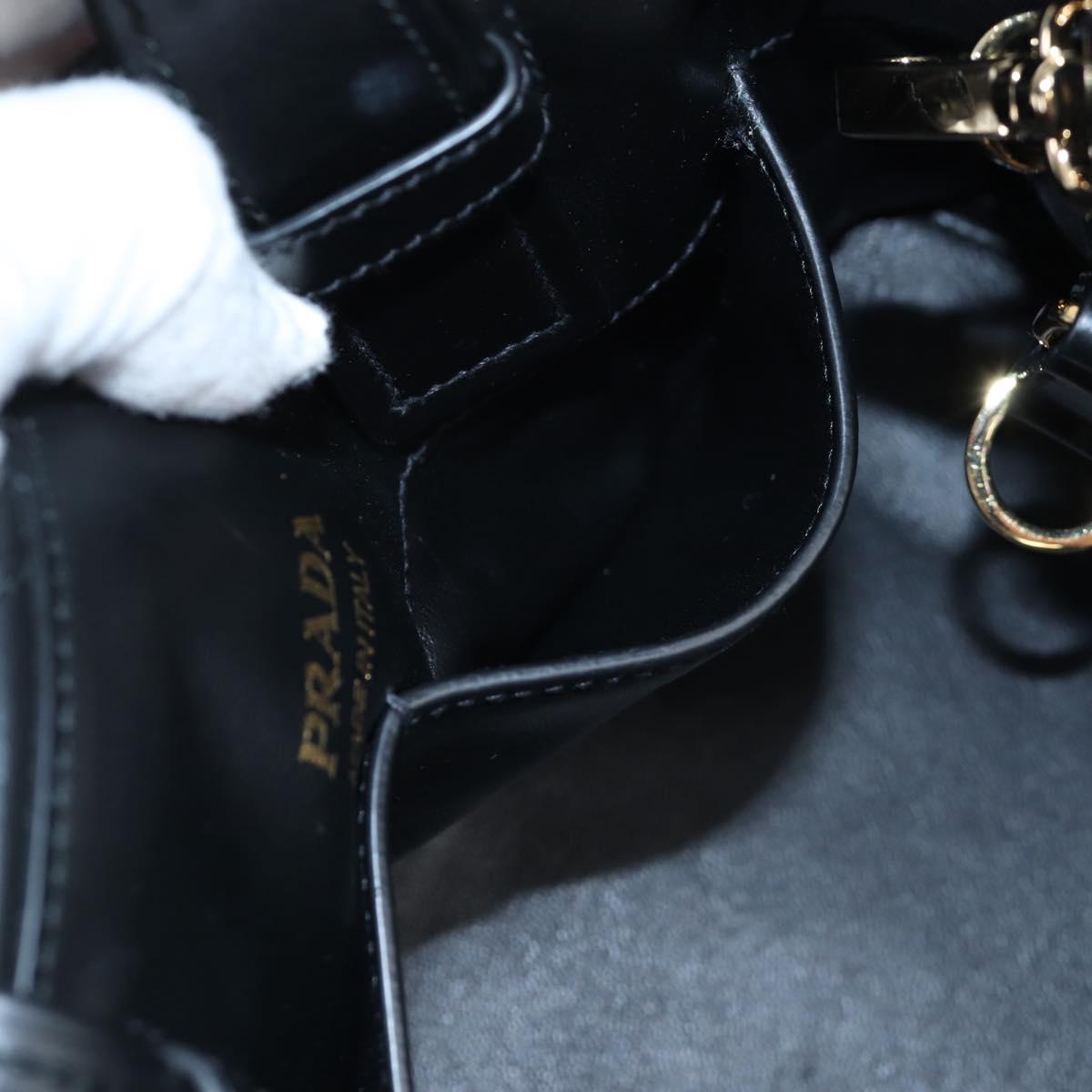 PRADA Hand Bag Leather 2way Black Gold Tone Auth 167607SM