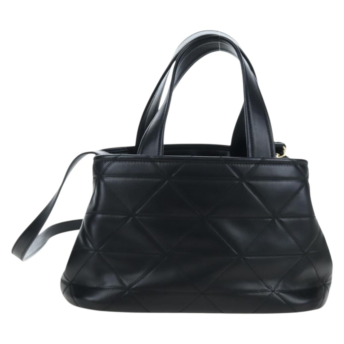 PRADA Hand Bag Leather 2way Black Gold Tone Auth 167607SM
