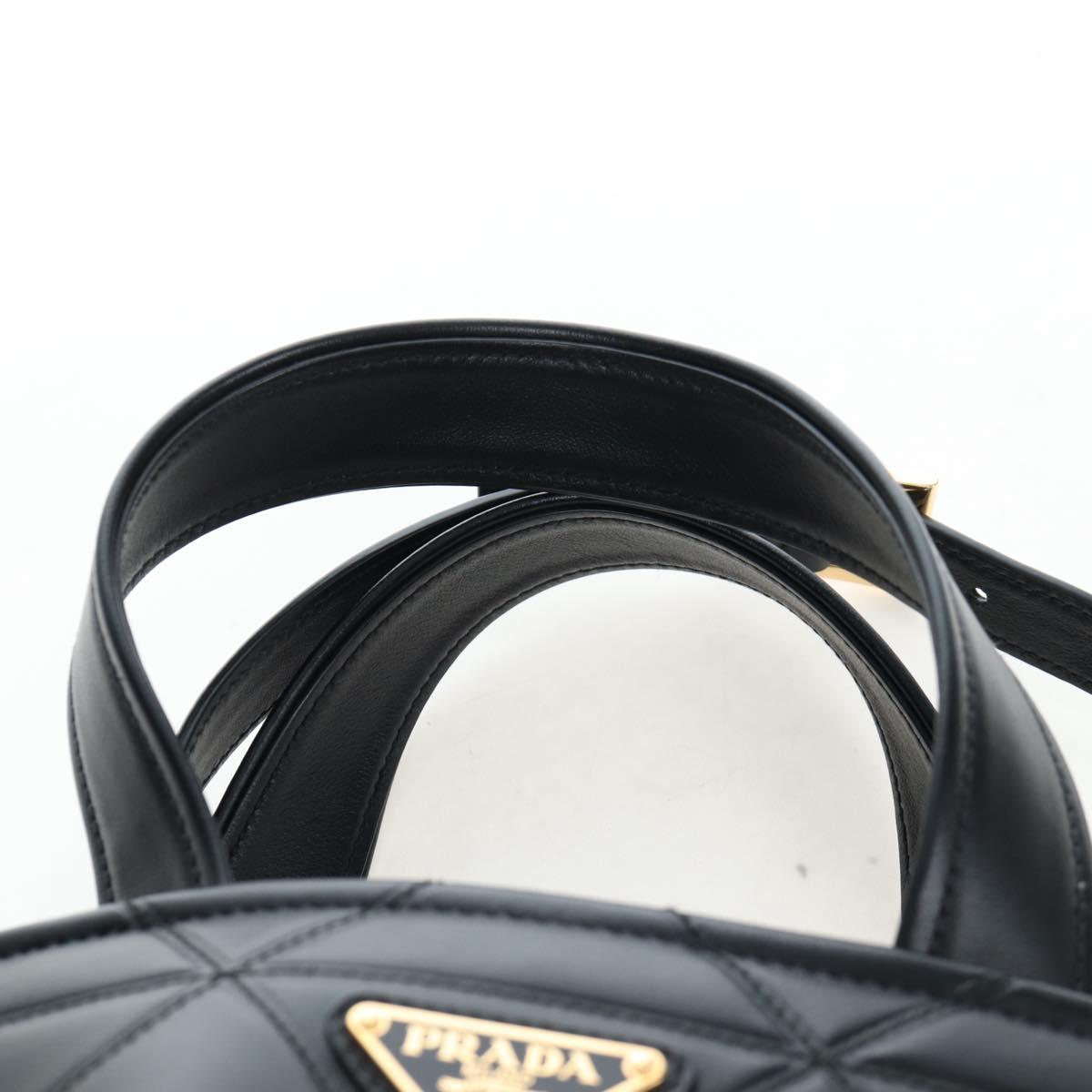 PRADA Hand Bag Leather 2way Black Gold Tone Auth 167607SM