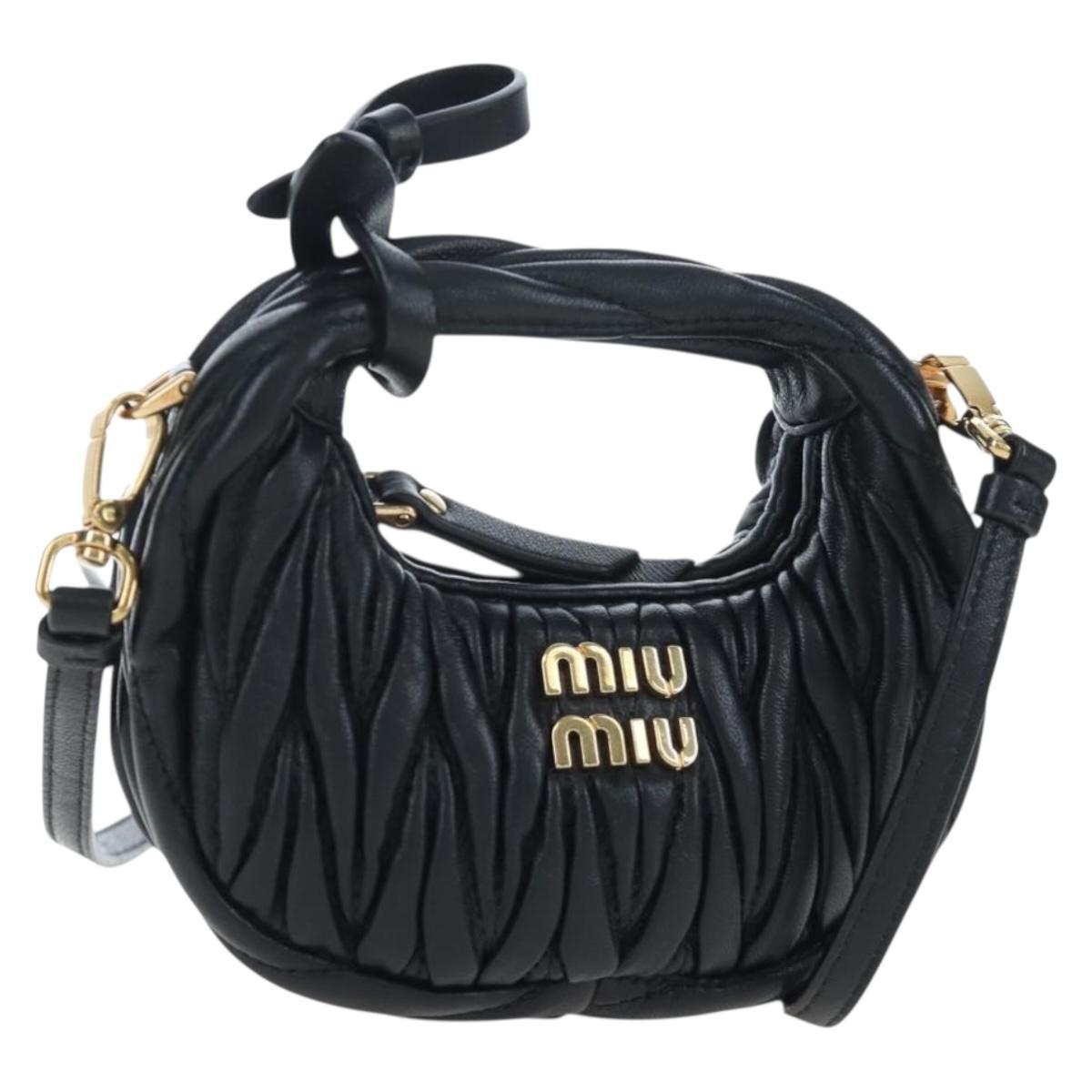 Miu Miu Matelasse Hobo Hand Bag Leather 2way Black Gold Tone Auth 167609SAM
