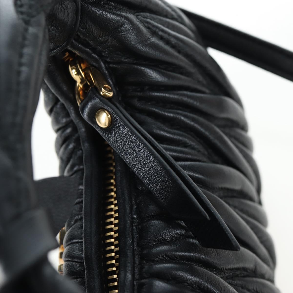 Miu Miu Matelasse Hobo Hand Bag Leather 2way Black Gold Tone Auth 167609SAM