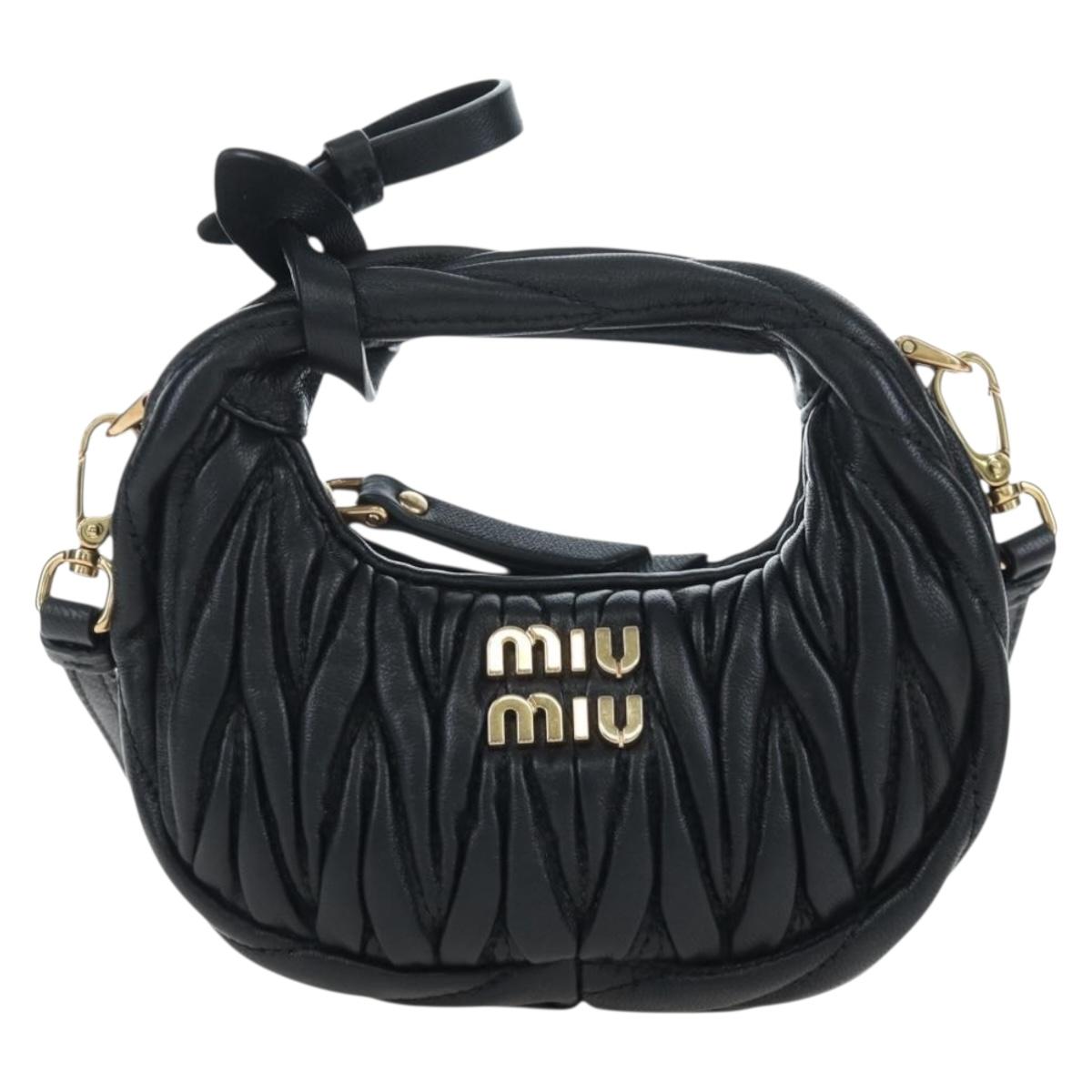 Miu Miu Matelasse Hobo Hand Bag Leather 2way Black Gold Tone Auth 167609SAM
