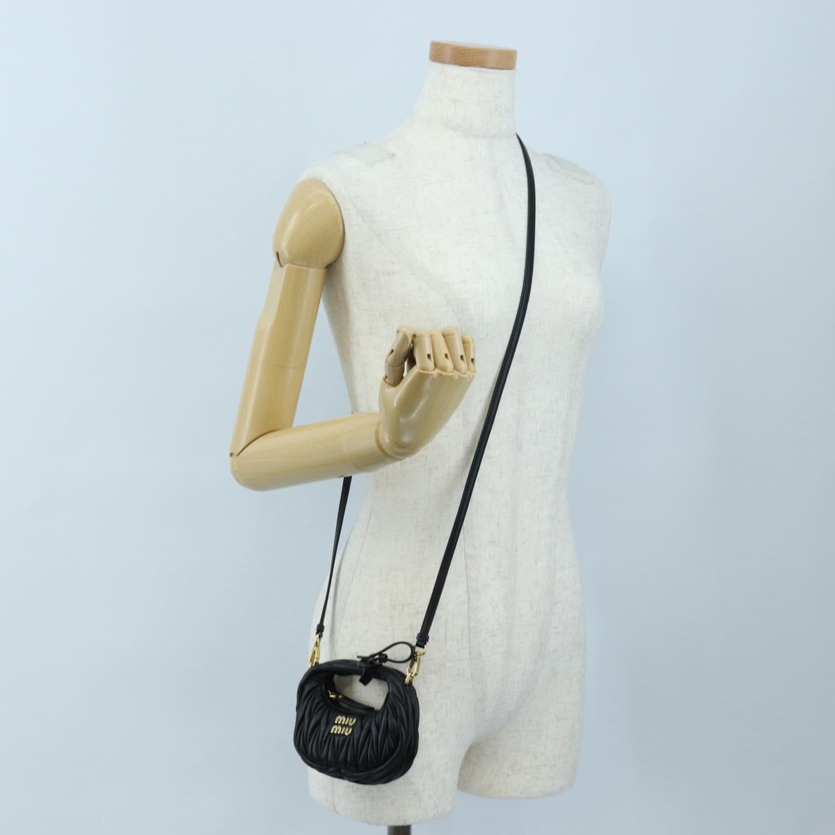 Miu Miu Matelasse Hobo Hand Bag Leather 2way Black Gold Tone Auth 167609SAM