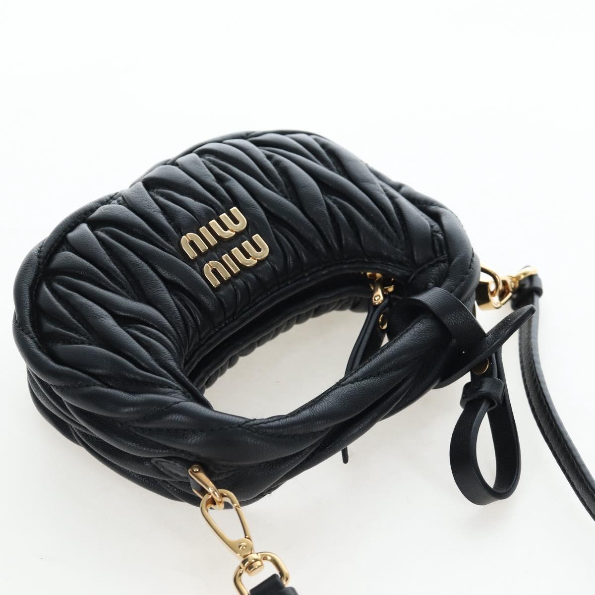 Miu Miu Matelasse Hobo Hand Bag Leather 2way Black Gold Tone Auth 167609SAM