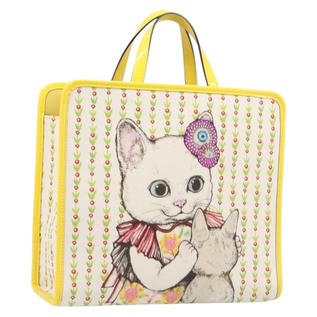 GUCCI Higuchi Yoko Tote Bag Cotton Yellow 605613 Auth 167610SAM