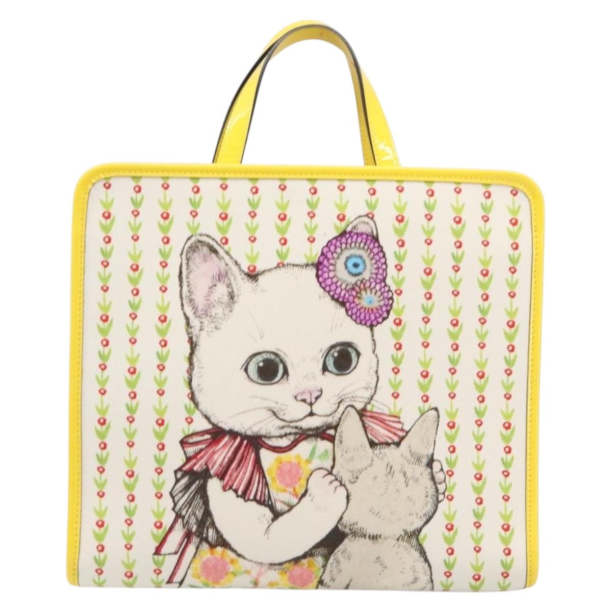 GUCCI Higuchi Yoko Tote Bag Cotton Yellow 605613 Auth 167610SAM