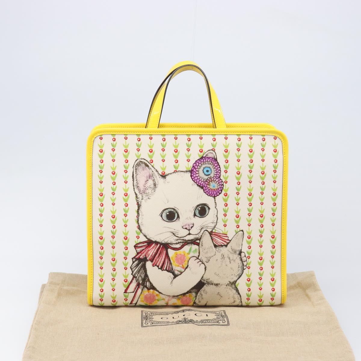 GUCCI Higuchi Yoko Tote Bag Cotton Yellow 605613 Auth 167610SAM