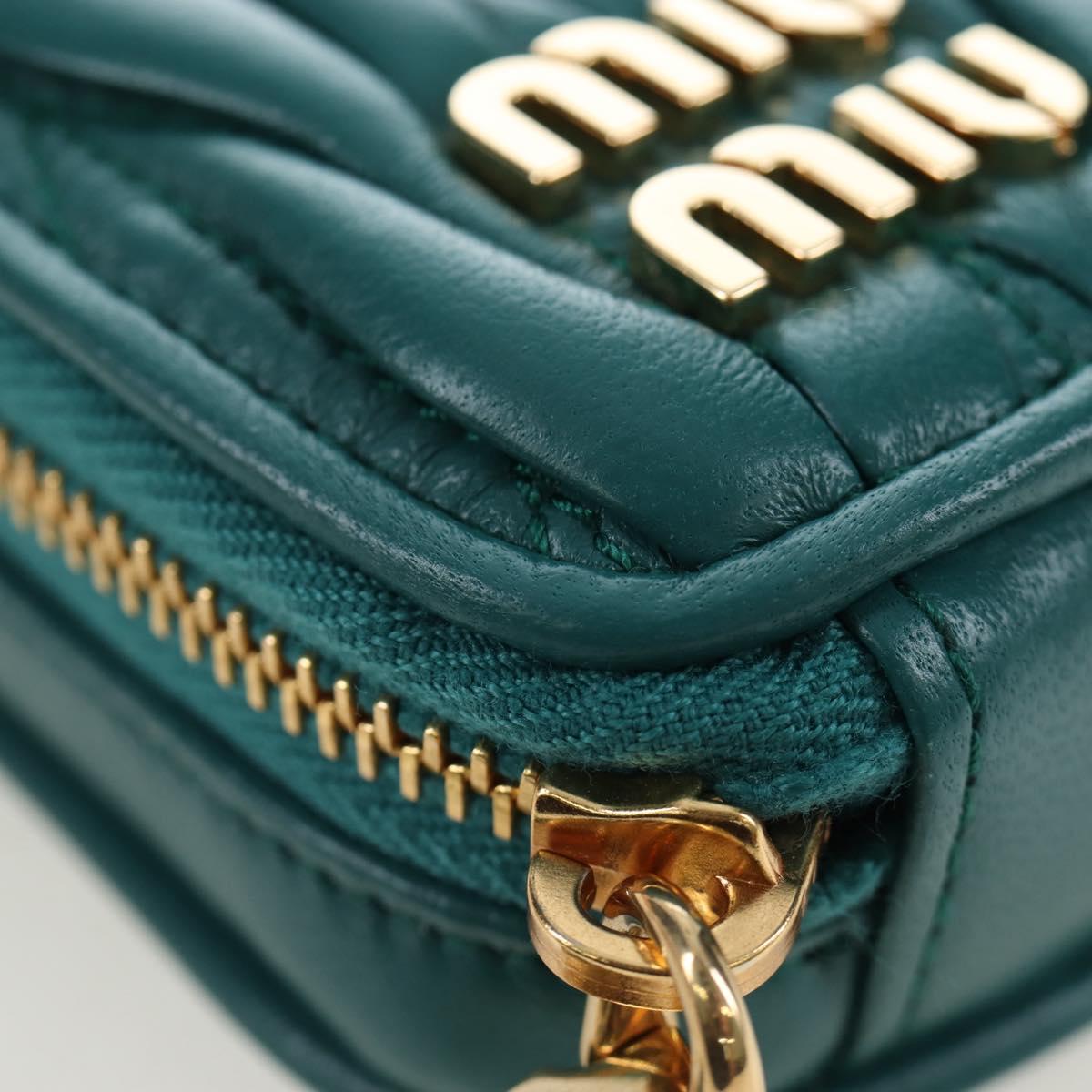 Miu Miu Matelasse Neck Mini Pouch Leather Green Gold Tone Auth 167613M