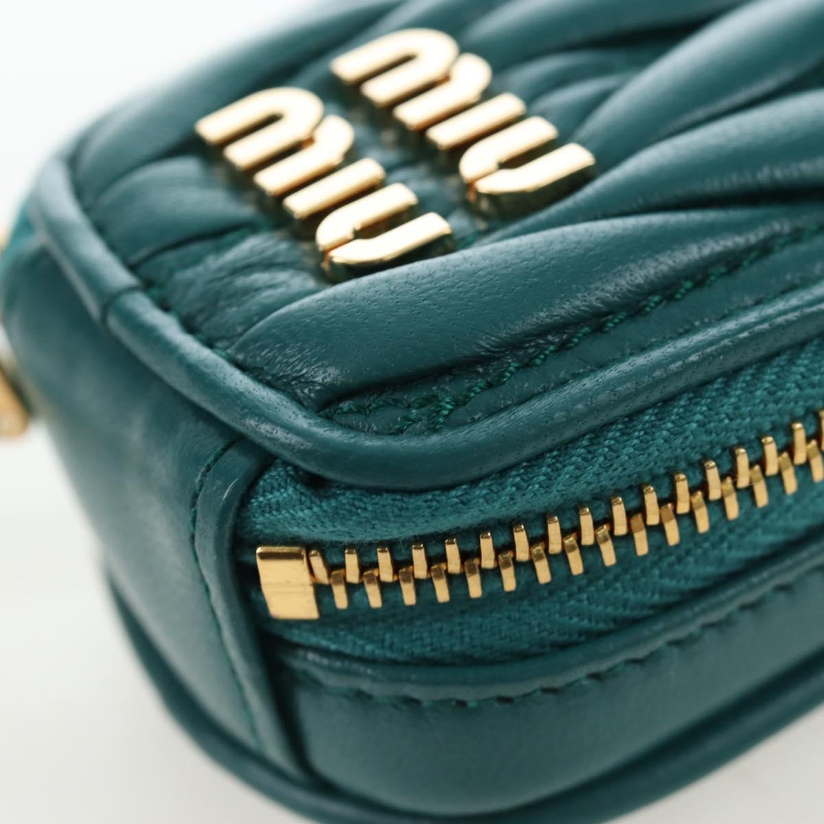 Miu Miu Matelasse Neck Mini Pouch Leather Green Gold Tone Auth 167613M