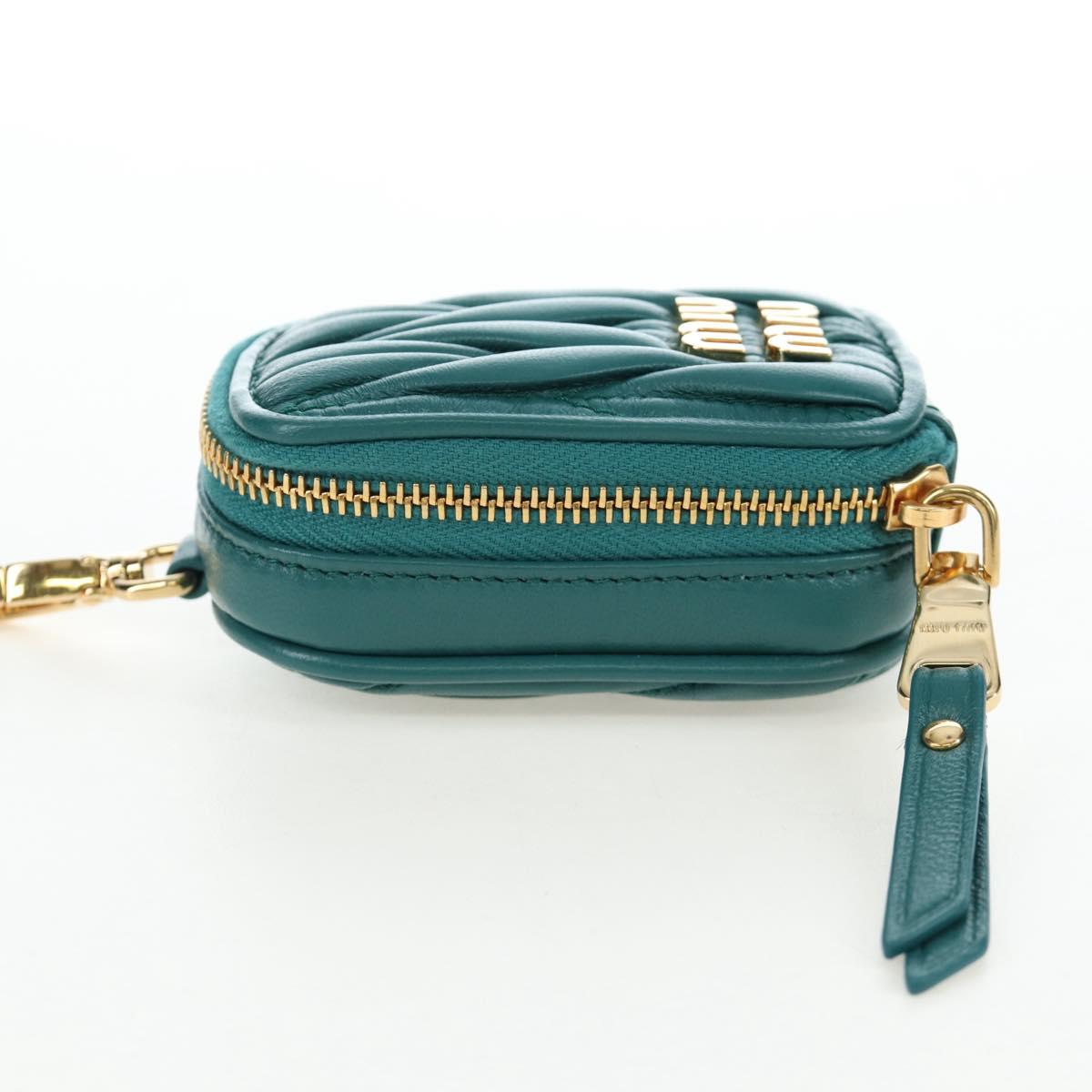 Miu Miu Matelasse Neck Mini Pouch Leather Green Gold Tone Auth 167613M