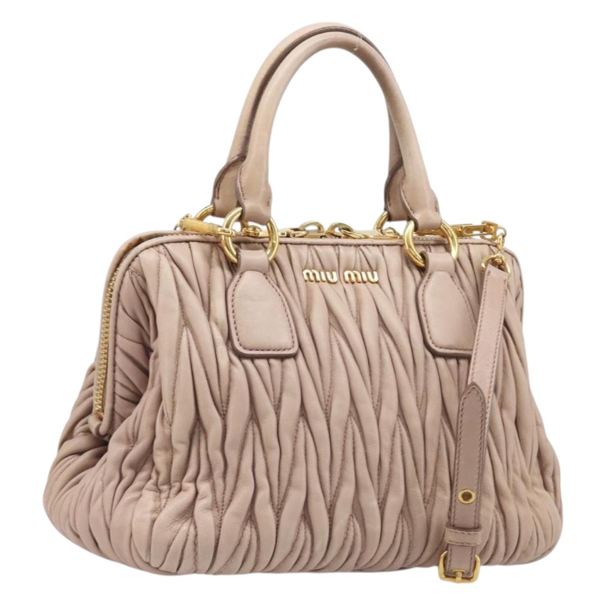 Miu Miu Matelasse Hand Bag Leather 2way Beige Gold Tone Auth 167614M