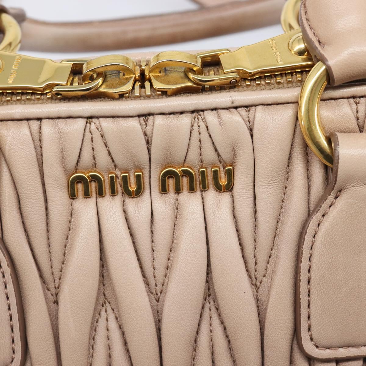 Miu Miu Matelasse Hand Bag Leather 2way Beige Gold Tone Auth 167614M