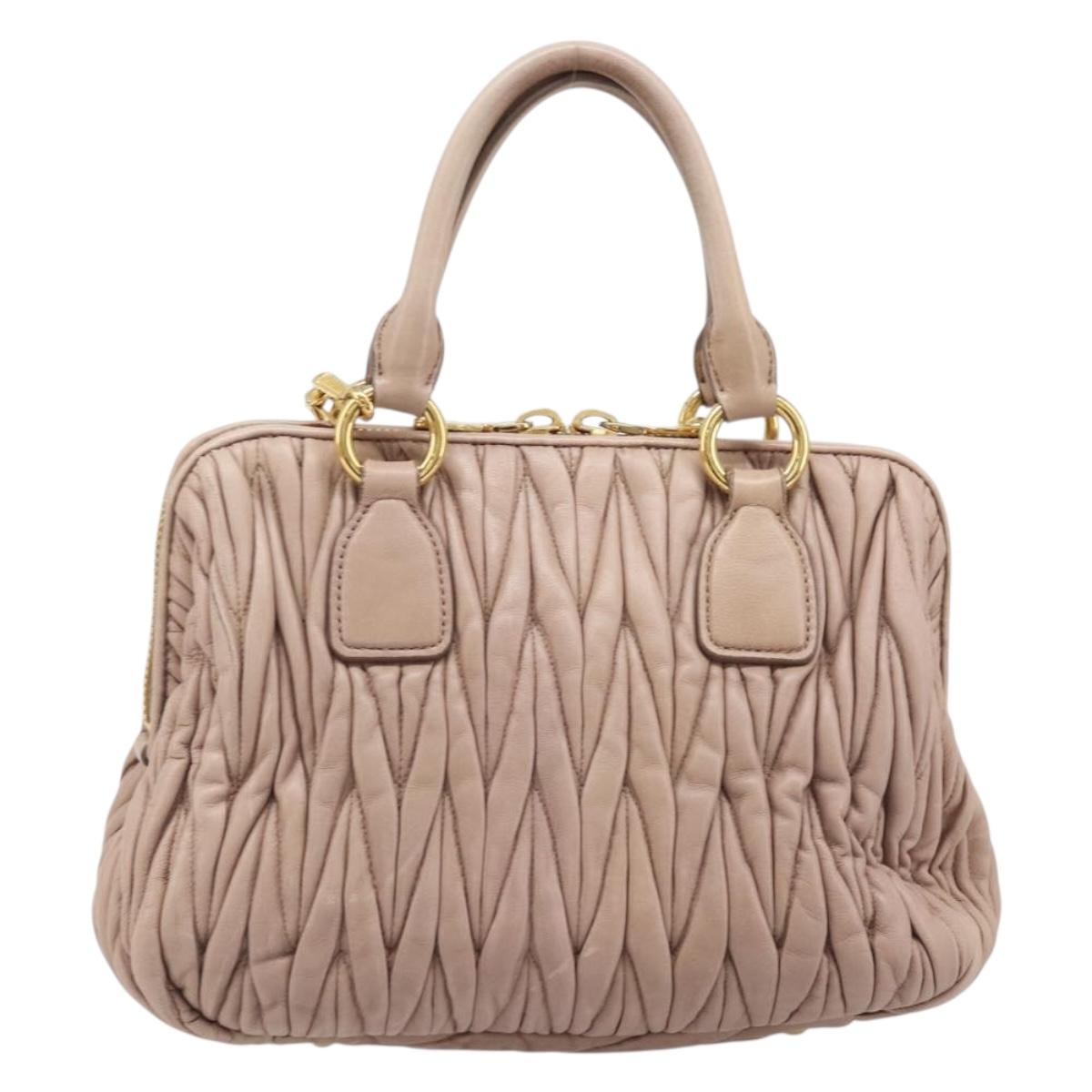 Miu Miu Matelasse Hand Bag Leather 2way Beige Gold Tone Auth 167614M