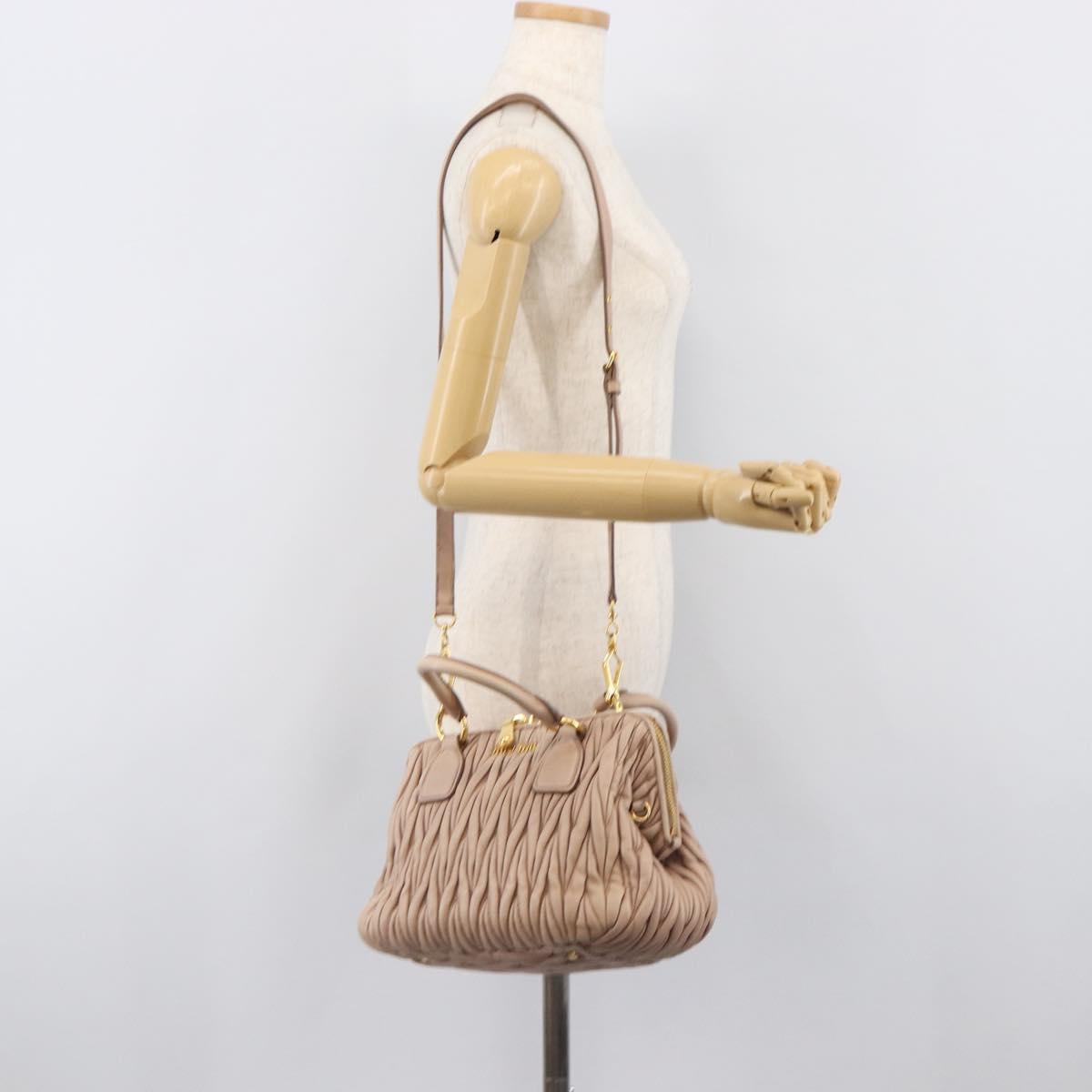 Miu Miu Matelasse Hand Bag Leather 2way Beige Gold Tone Auth 167614M