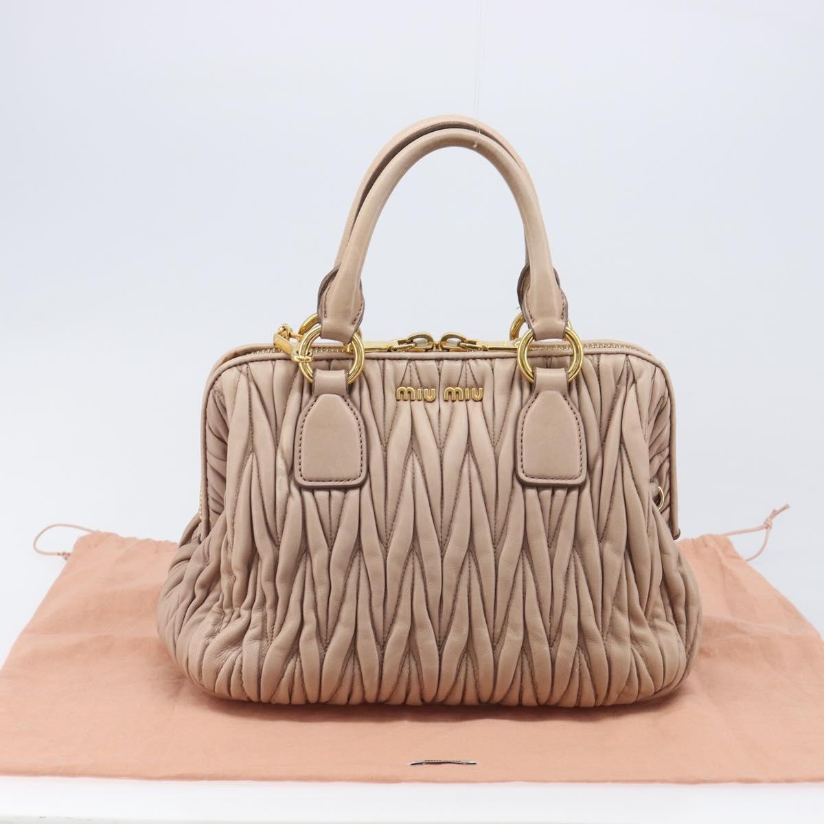 Miu Miu Matelasse Hand Bag Leather 2way Beige Gold Tone Auth 167614M