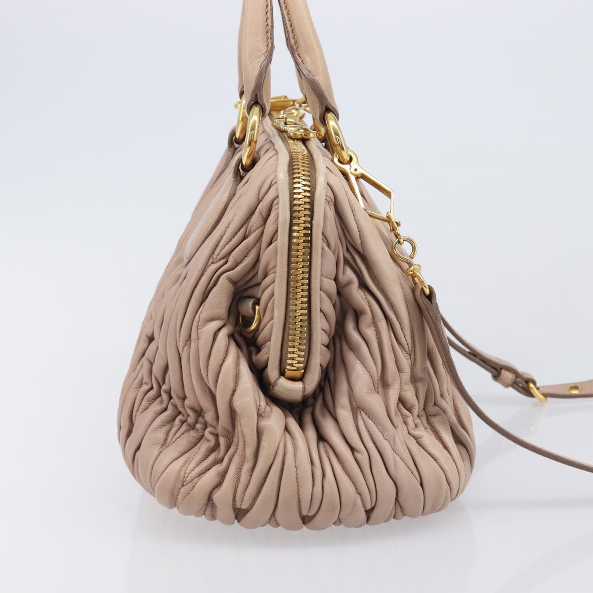 Miu Miu Matelasse Hand Bag Leather 2way Beige Gold Tone Auth 167614M