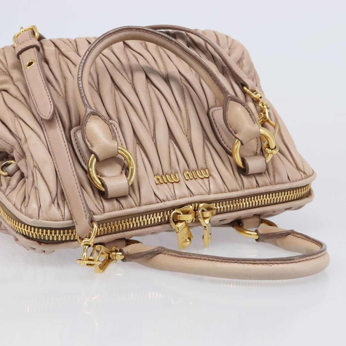 Miu Miu Matelasse Hand Bag Leather 2way Beige Gold Tone Auth 167614M