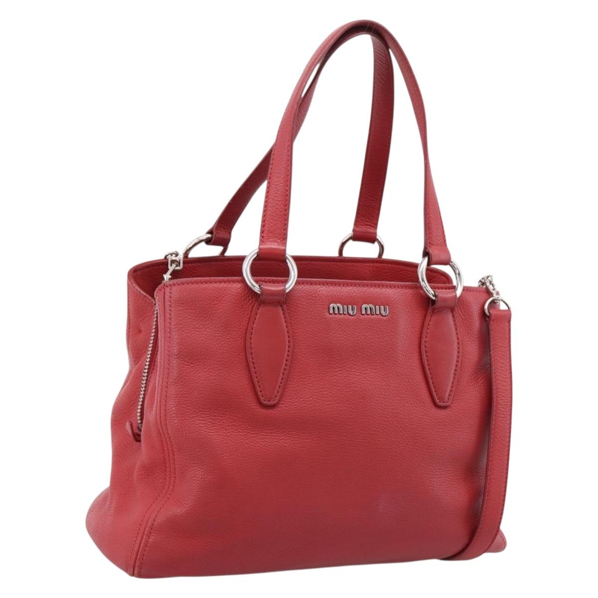 Miu Miu Hand Bag Leather 2way Red Silver Auth 167615M