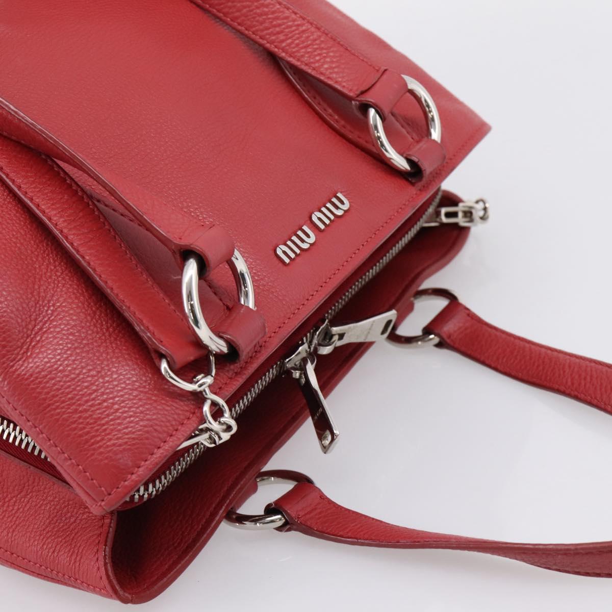 Miu Miu Hand Bag Leather 2way Red Silver Auth 167615M