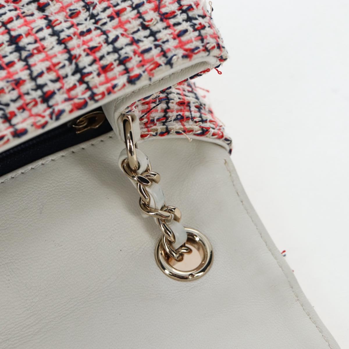 CHANEL Flap Pouch Chain Shoulder Bag Tweed Red Gold Tone CC Auth 167617SM
