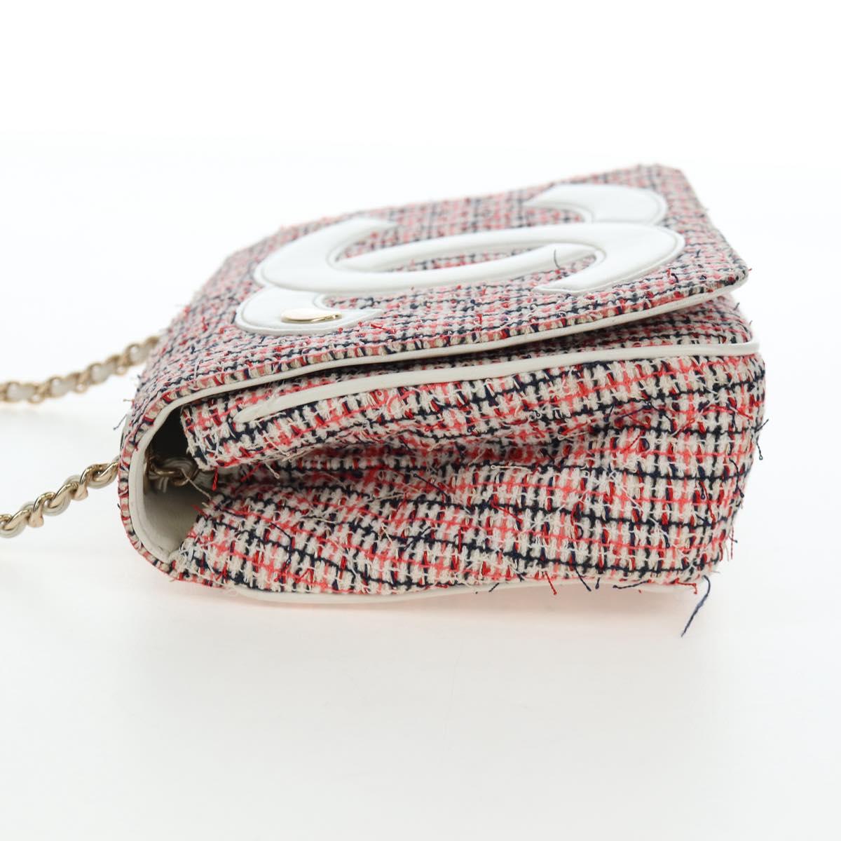 CHANEL Flap Pouch Chain Shoulder Bag Tweed Red Gold Tone CC Auth 167617SM