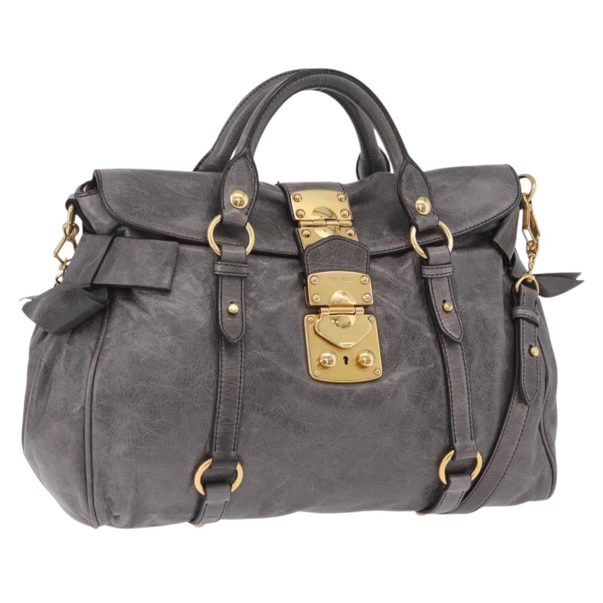 Miu Miu Hand Bag Leather 2way Gray Gold Tone Auth 167623M