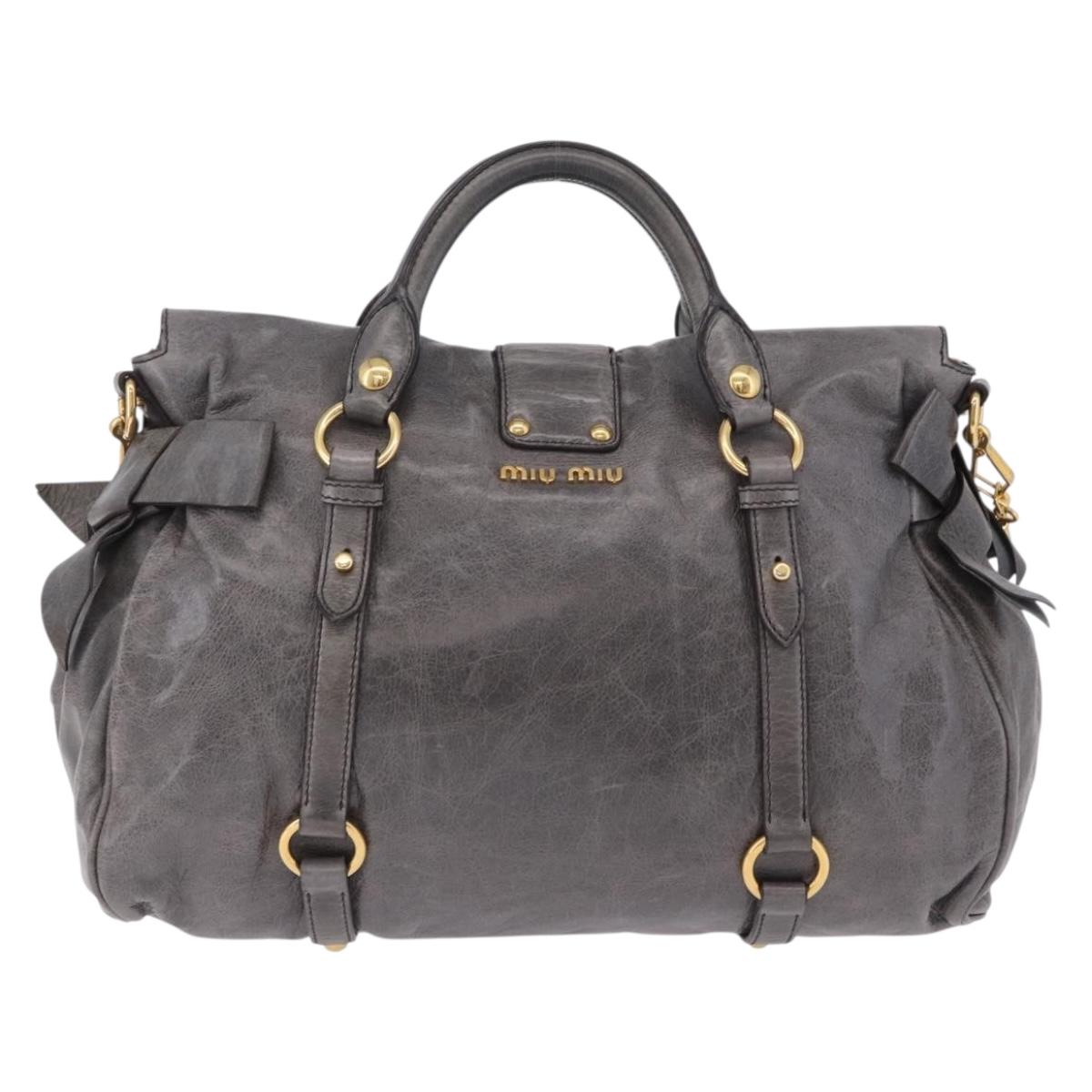 Miu Miu Hand Bag Leather 2way Gray Gold Tone Auth 167623M