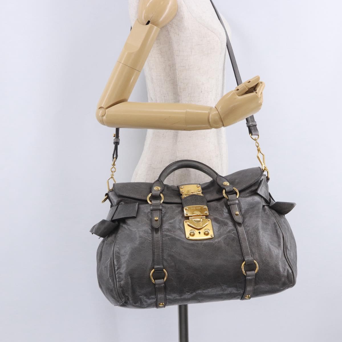 Miu Miu Hand Bag Leather 2way Gray Gold Tone Auth 167623M