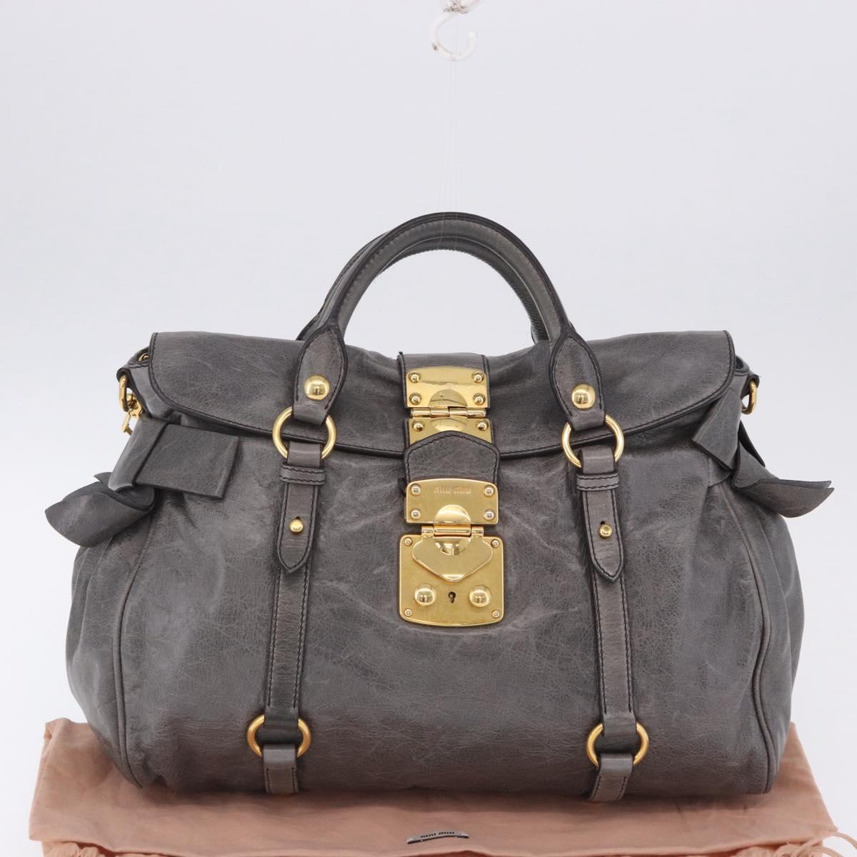 Miu Miu Hand Bag Leather 2way Gray Gold Tone Auth 167623M