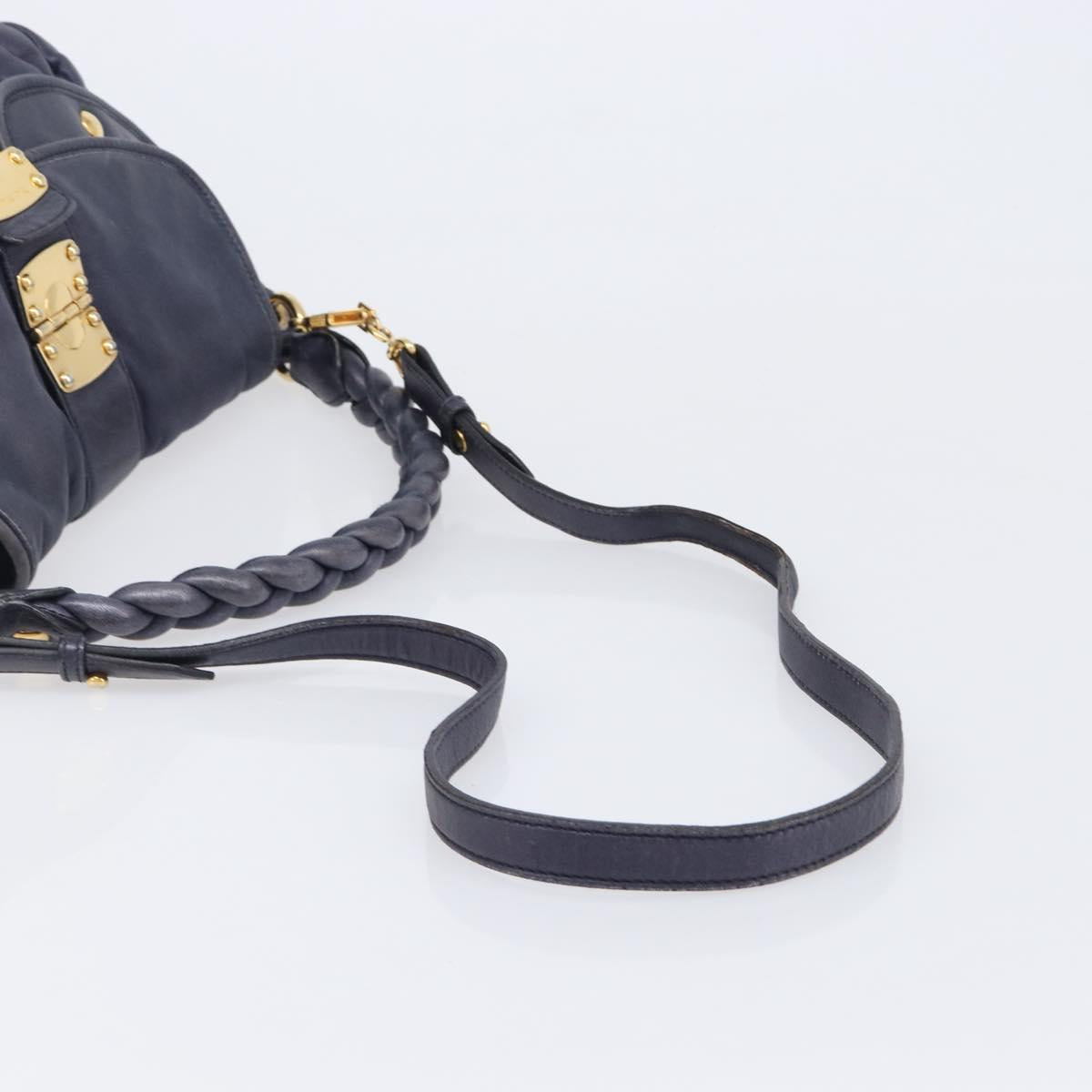 Miu Miu Matelasse Hand Bag Leather 2way Navy Gold Tone Auth 167624V