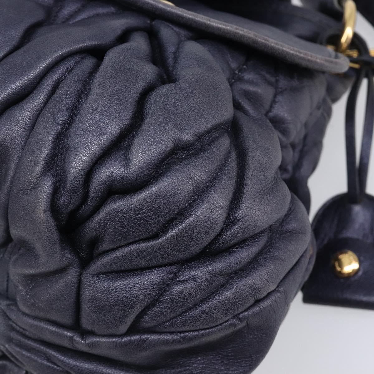 Miu Miu Matelasse Hand Bag Leather 2way Navy Gold Tone Auth 167624V