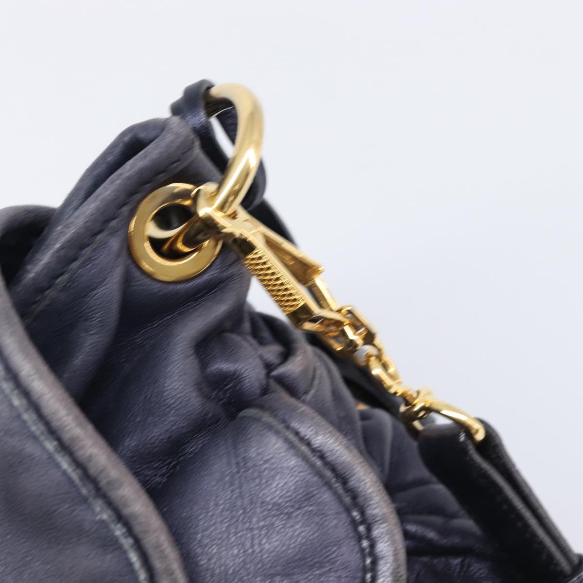 Miu Miu Matelasse Hand Bag Leather 2way Navy Gold Tone Auth 167624V