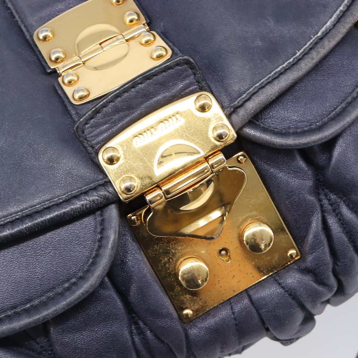 Miu Miu Matelasse Hand Bag Leather 2way Navy Gold Tone Auth 167624V