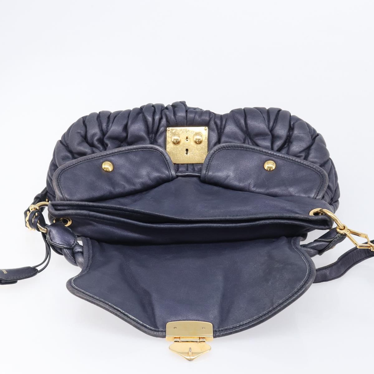 Miu Miu Matelasse Hand Bag Leather 2way Navy Gold Tone Auth 167624V