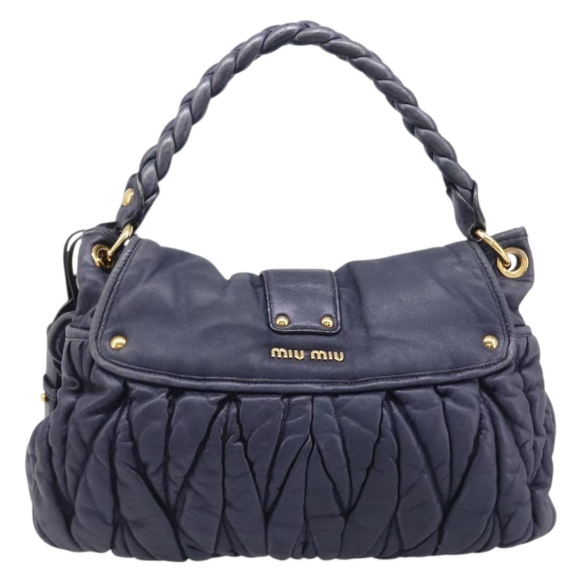 Miu Miu Matelasse Hand Bag Leather 2way Navy Gold Tone Auth 167624V