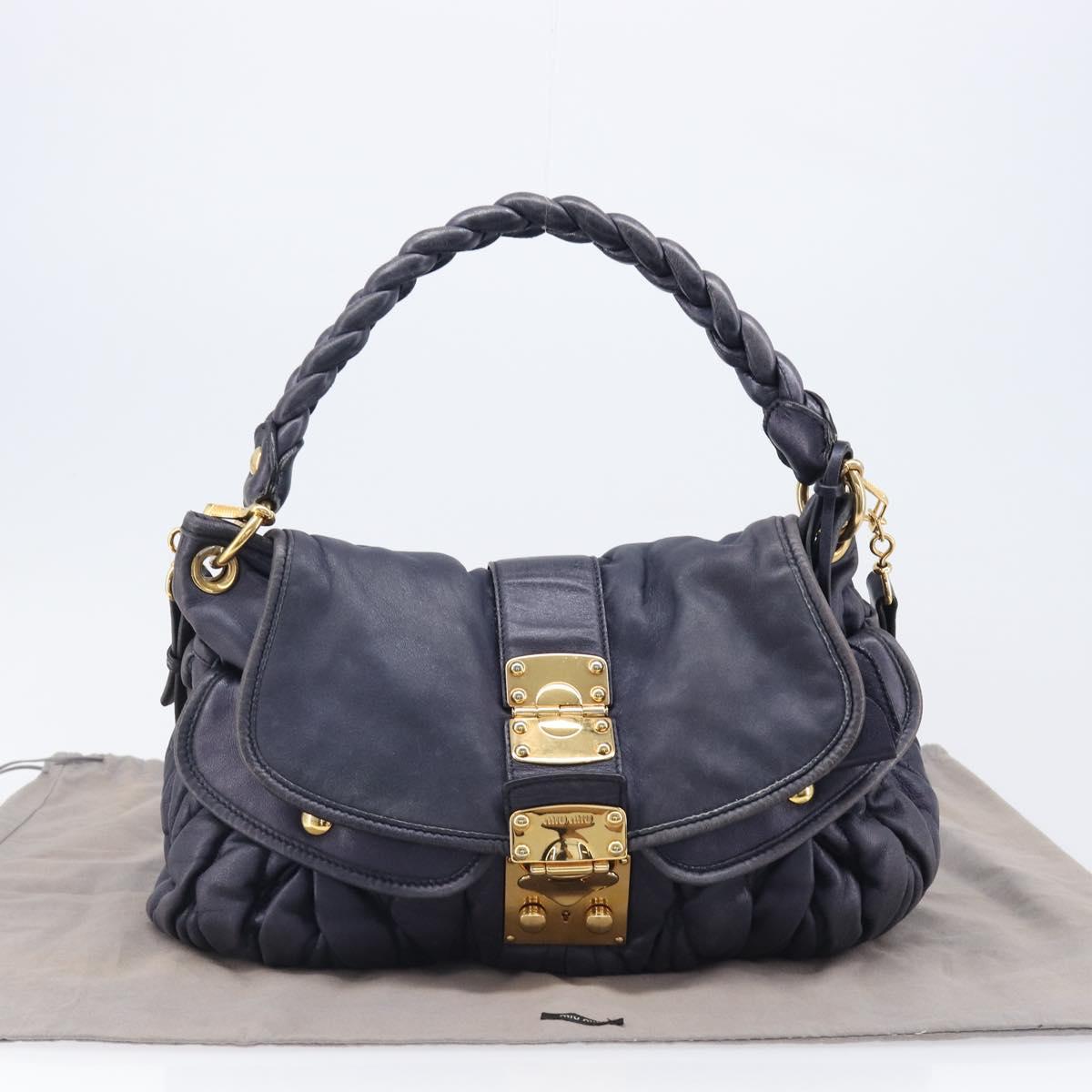 Miu Miu Matelasse Hand Bag Leather 2way Navy Gold Tone Auth 167624V