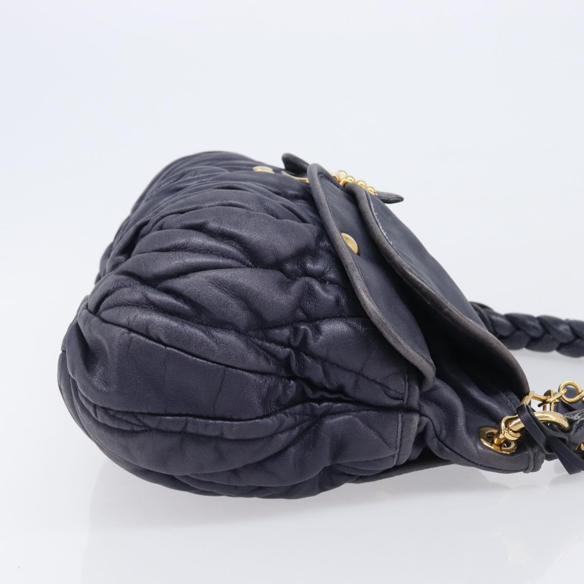 Miu Miu Matelasse Hand Bag Leather 2way Navy Gold Tone Auth 167624V