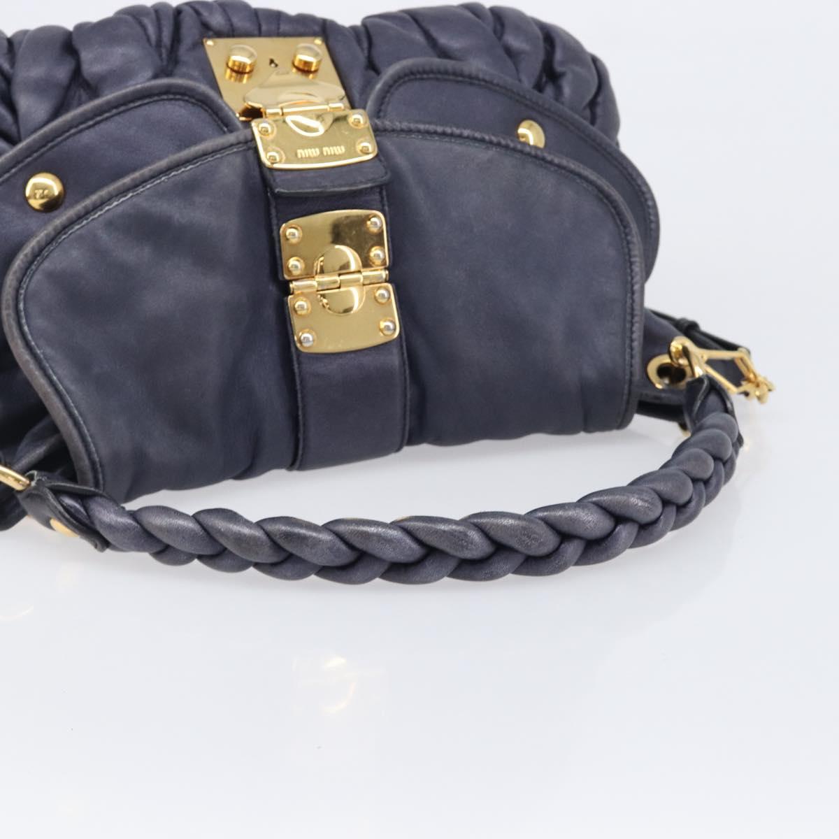 Miu Miu Matelasse Hand Bag Leather 2way Navy Gold Tone Auth 167624V