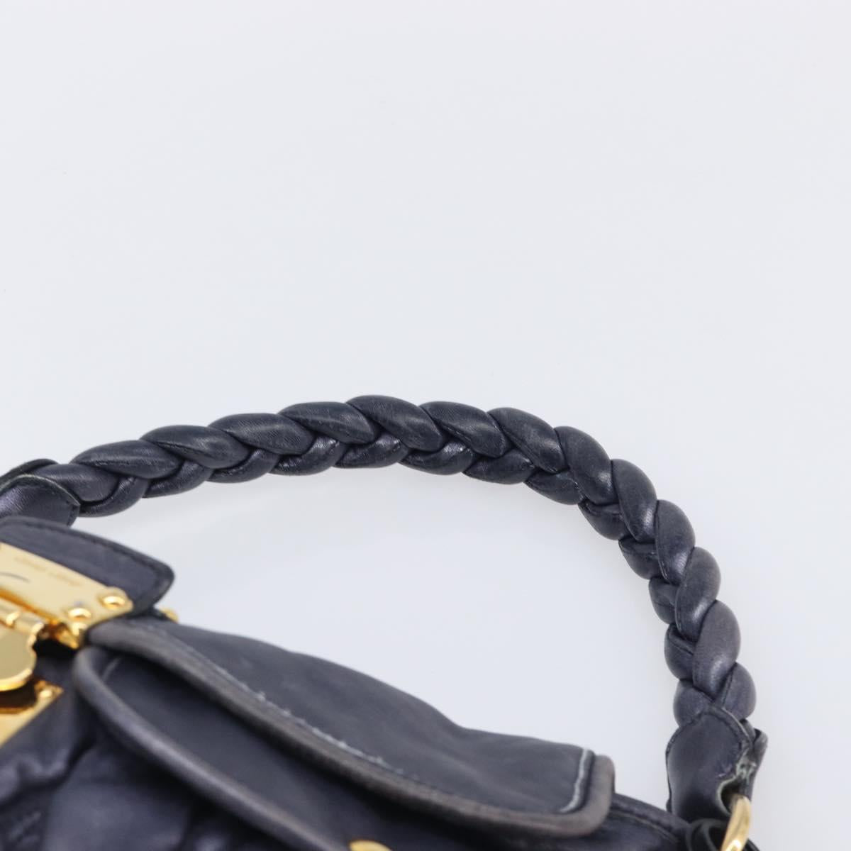 Miu Miu Matelasse Hand Bag Leather 2way Navy Gold Tone Auth 167624V