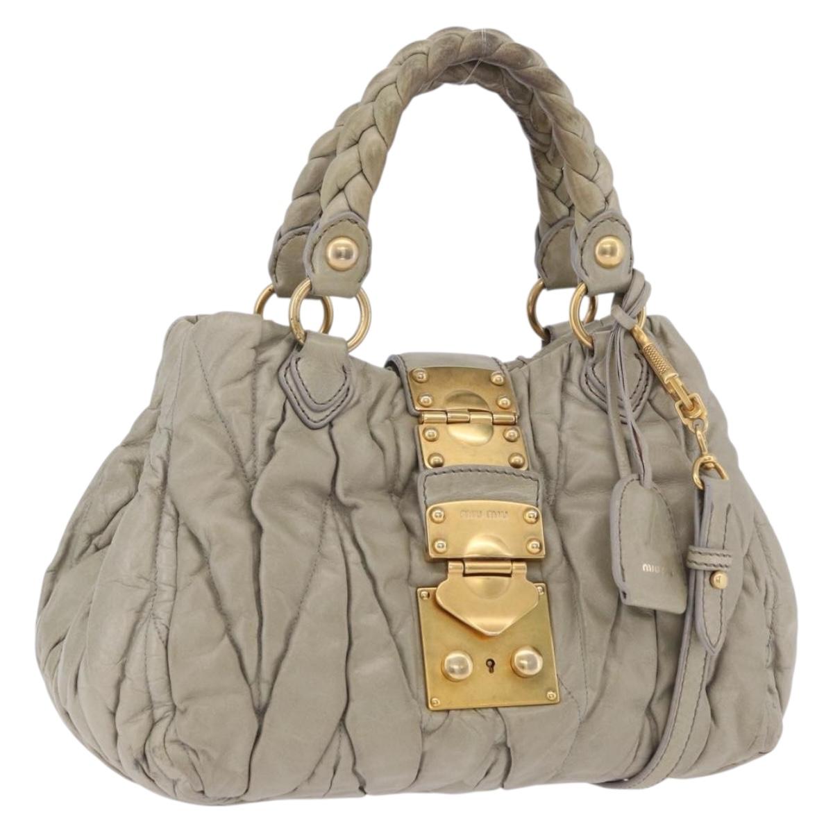 Miu Miu Matelasse Hand Bag Leather 2way Beige Gold Tone Auth 167625V