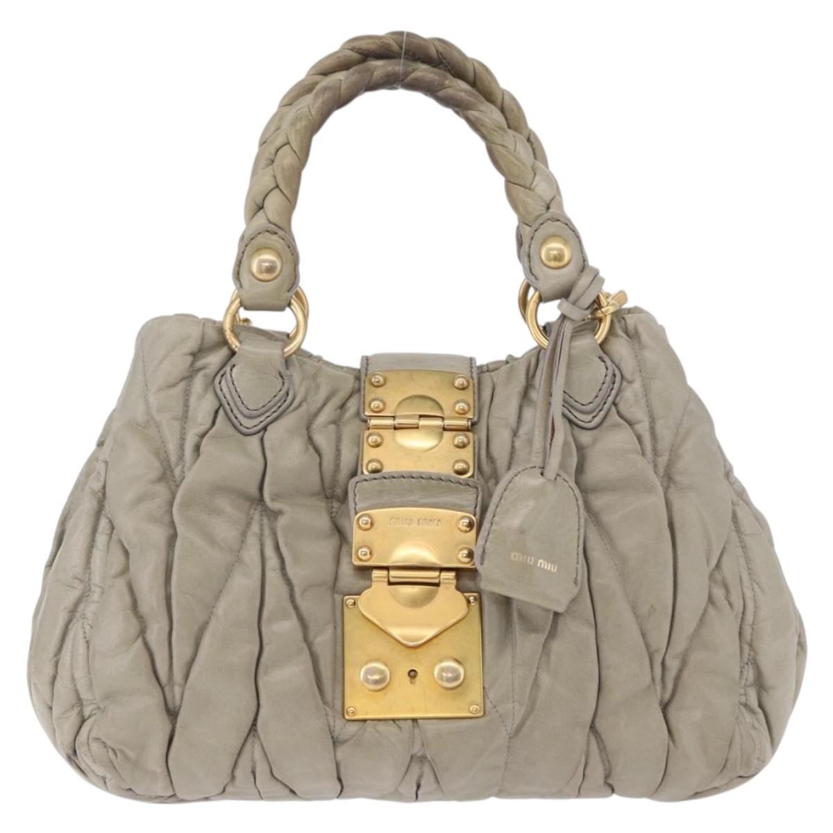 Miu Miu Matelasse Hand Bag Leather 2way Beige Gold Tone Auth 167625V