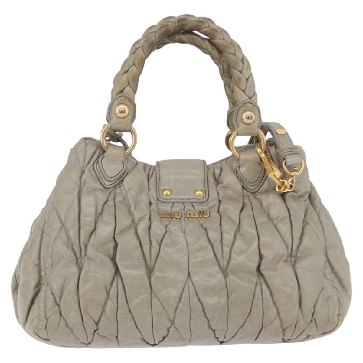 Miu Miu Matelasse Hand Bag Leather 2way Beige Gold Tone Auth 167625V