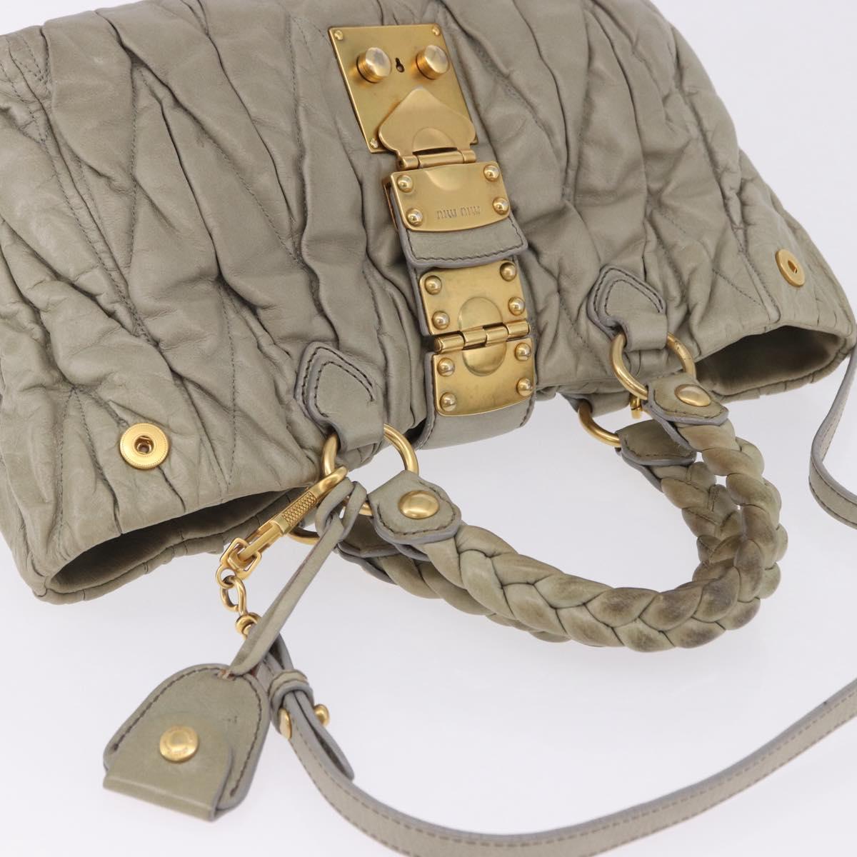 Miu Miu Matelasse Hand Bag Leather 2way Beige Gold Tone Auth 167625V