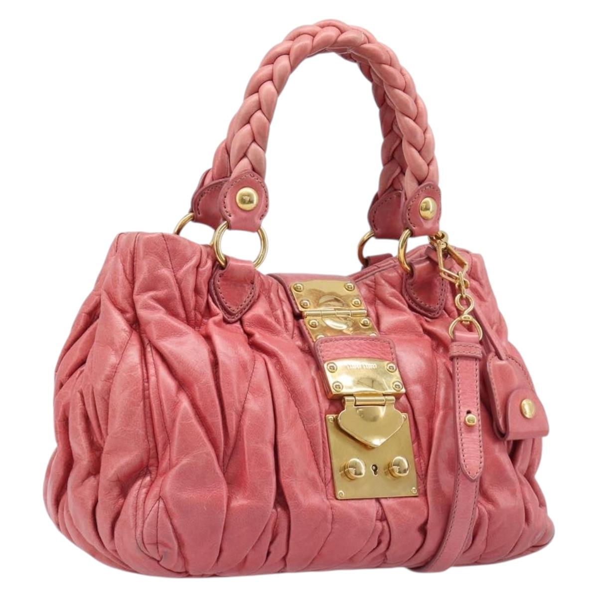 Miu Miu Matelasse Hand Bag Leather 2way Pink Gold Tone Auth 167626M