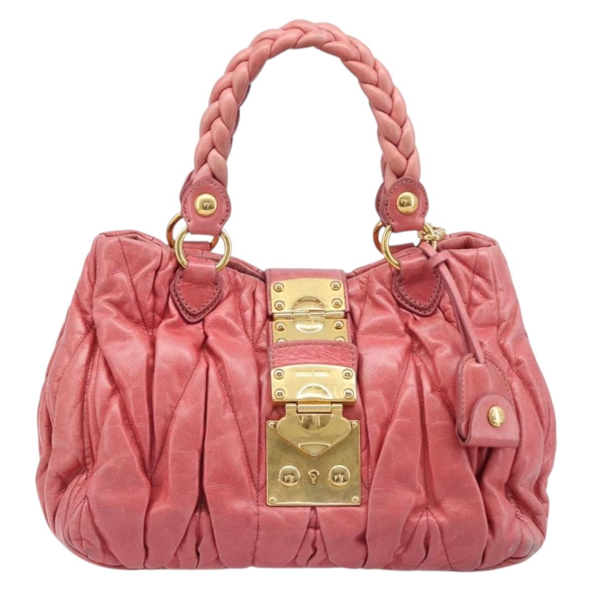 Miu Miu Matelasse Hand Bag Leather 2way Pink Gold Tone Auth 167626M